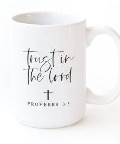 White mug with Trust in the Lord text