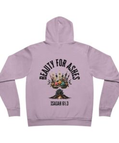 Lavender hoodie with "Beauty for Ashes" design