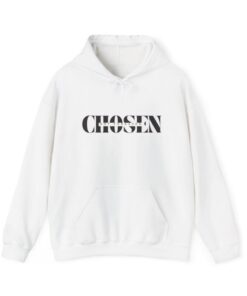 White hoodie with CHOSEN black print
