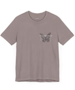 Mauve graphic tee with "Transformed" butterfly