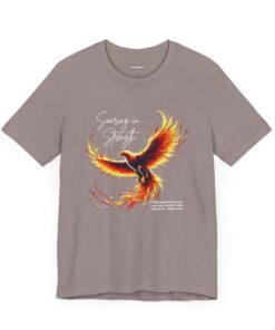 Mauve t-shirt with fiery phoenix graphic