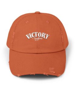 Orange distressed baseball cap embroidered "Victory