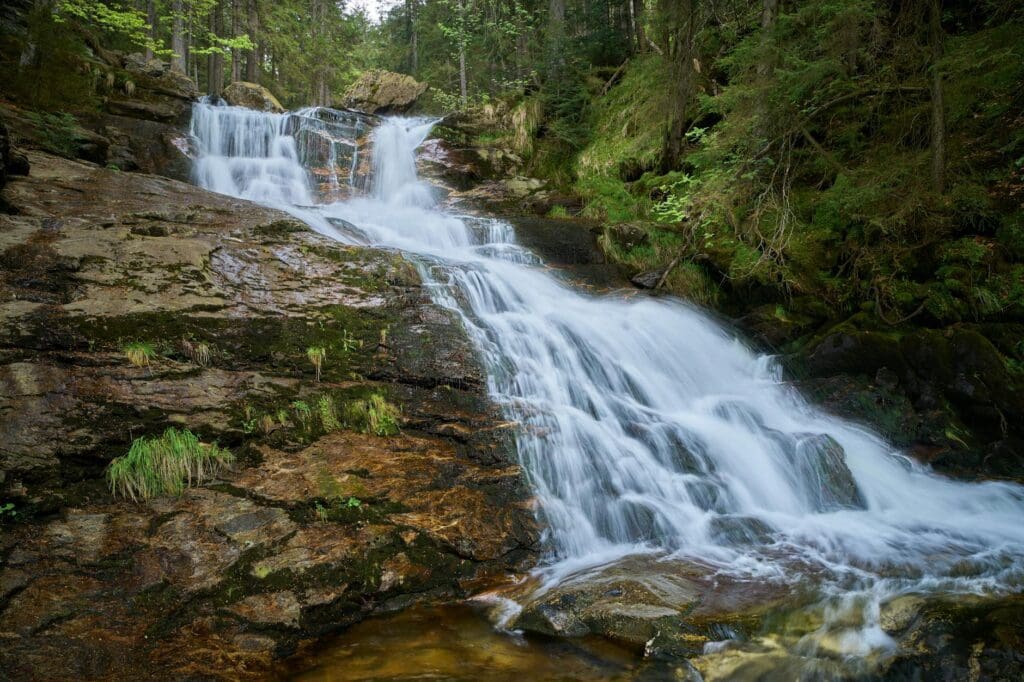 a waterfall in the forest