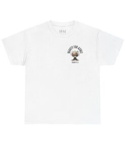 White t-shirt with small chest graphic