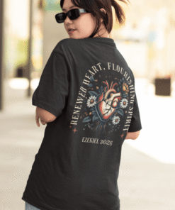 Black shirt with floral heart and scripture