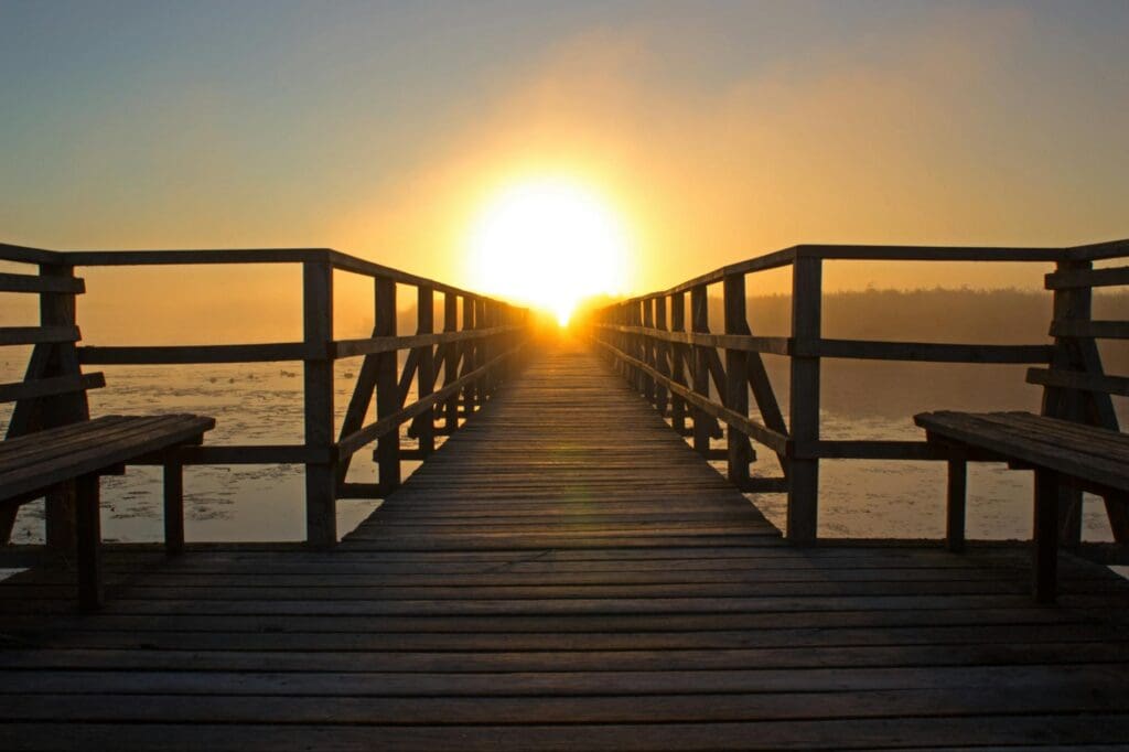 dock under golden hour