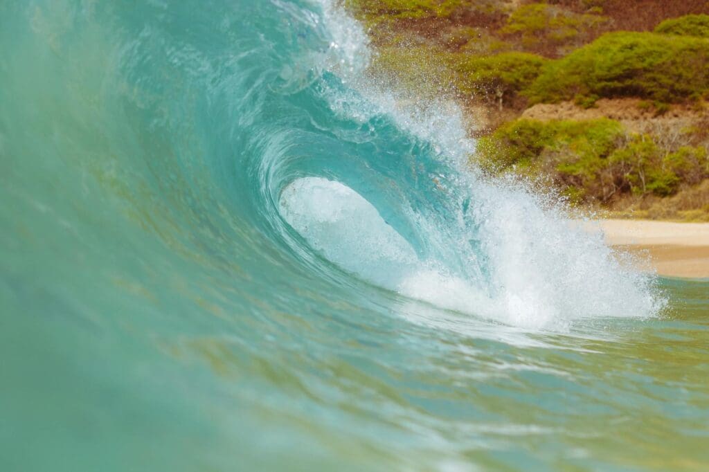 stunning barrel wave on hawaiian beach