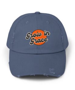 Distressed blue baseball cap with "Grow in Grace